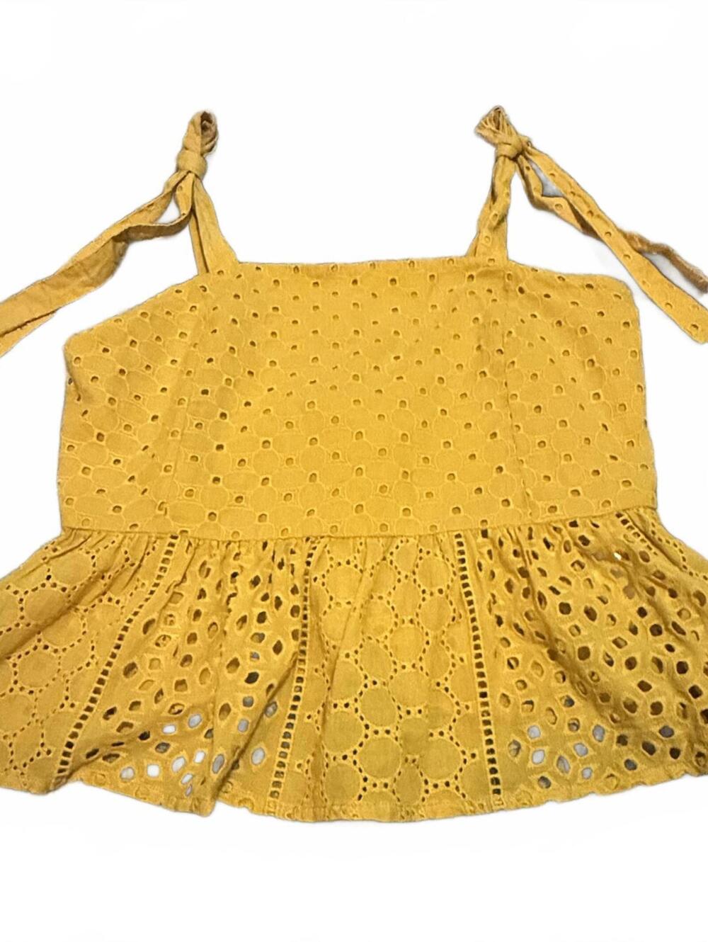 House of Harlow 1960 Yellow Eyelet Tie Strap Peplum Top Medium